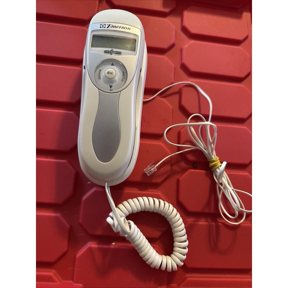 Emerson EM-2516 Corded Telephone White Silver Caller ID Display Landline Phone